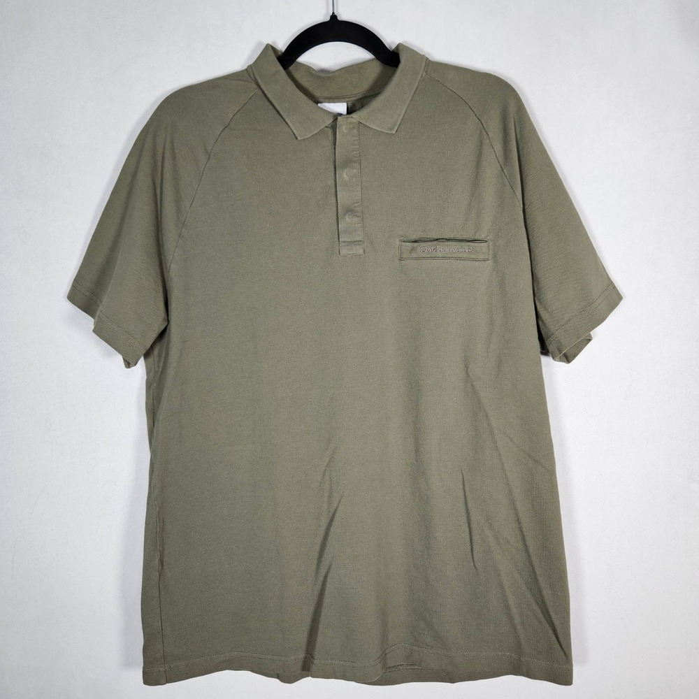 Outdoor Voices Polo Shirt Mens L Olive Green Pique Raglan Sleeve Gorpcore Active